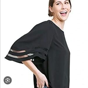 Umgee Black Blouse with Sheer Sleeve Detail